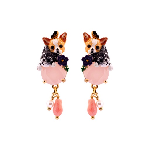 Chihuahua Puppy Dog With Fantasy Beads Enamel Earrings