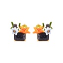 Ocean Starfish Flower And Black Stone Enamel Earrings