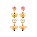 White Pink Flower Bee Enamel Earrings Jewelry Stud Earrings