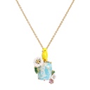 Yellow Bird Flower And Stone Pendant Enamel Necklace