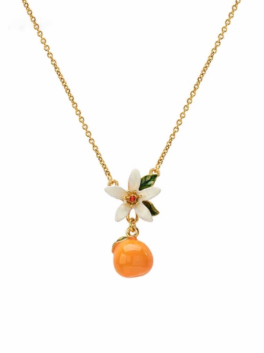 Orange Blossom Flower And Crystal Enamel Pendant Necklace Jewelry Gift