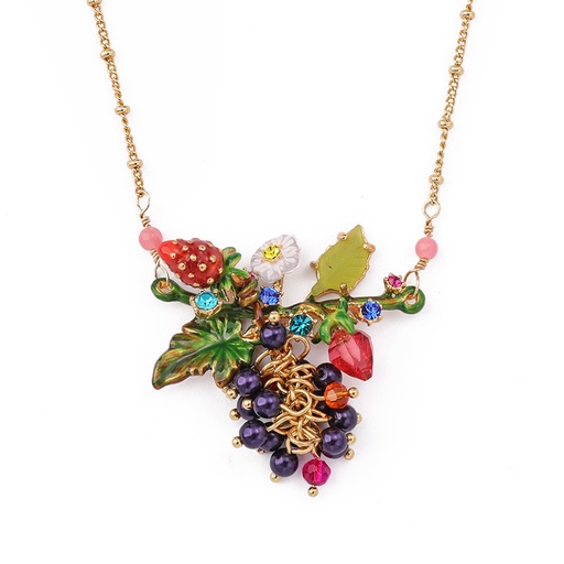 Grape And Strawberry Enamel Necklace