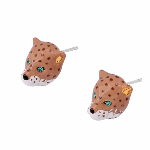 Leopard Panther Head Enamel Stud Earrings