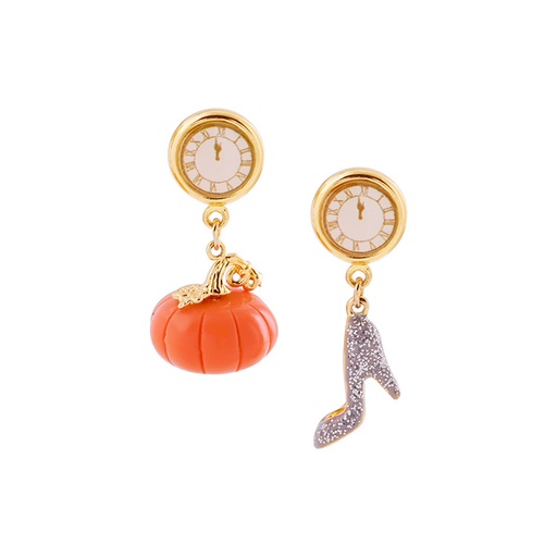 Clock Pumpkin High-heeled Shoes Asymmetrical Enamel Earrings