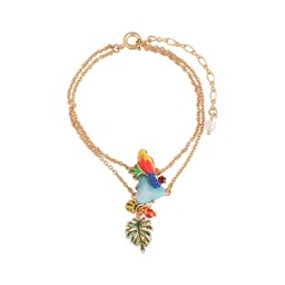 [19040157] Robin Bird And Pink Flower Crystal Enamel Earrings