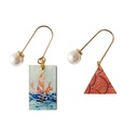 Fireworks on Sea Asymmetrical Painting Geometry Earrings