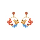 Coral and Crystal Enamel Earrings