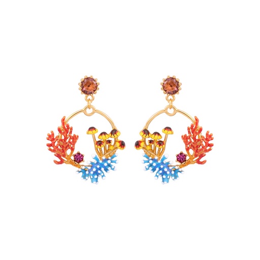 Coral and Crystal Enamel Earrings