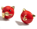 Cute Red Pig With Flower And Crystal Asymmetrical Enamel Stud Earrings Jewelry Gift