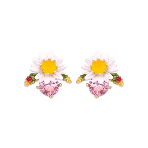 Daisy On Faceted Crystal Enamel Earrings